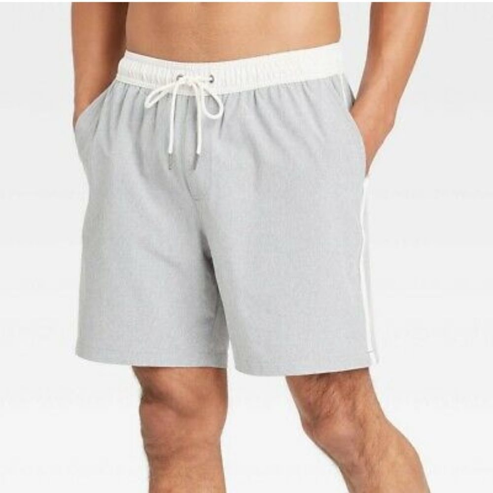 MEN'S 7" SWIM TRUNKS WITH LINER - GOODFELLOW & CO GRAY XXL